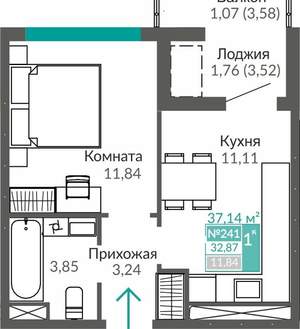 1-к квартира, вторичка, 33м2, 8/9 этаж