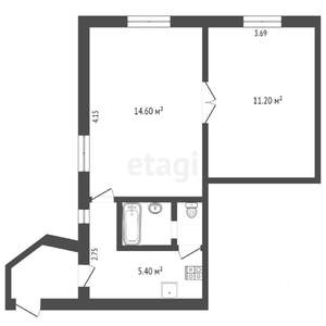 2-к квартира, вторичка, 32м2, 1/2 этаж