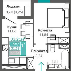 1-к квартира, строящийся дом, 32м2, 2/9 этаж