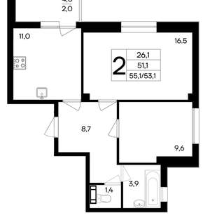 2-к квартира, вторичка, 55м2, 3/9 этаж