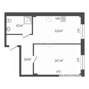 1-к квартира, вторичка, 37м2, 6/8 этаж