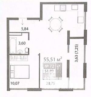 1-к квартира, вторичка, 52м2, 9/10 этаж