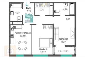 2-к квартира, вторичка, 58м2, 4/15 этаж