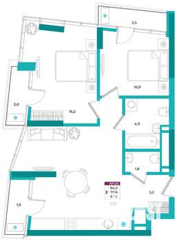 2-к квартира, вторичка, 68м2, 8/24 этаж