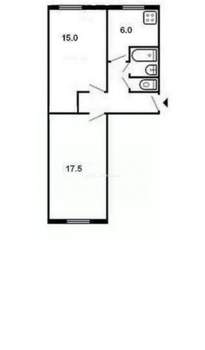 2-к квартира, вторичка, 43м2, 2/5 этаж