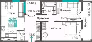 2-к квартира, строящийся дом, 71м2, 3/9 этаж