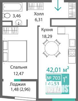1-к квартира, строящийся дом, 42м2, 7/9 этаж