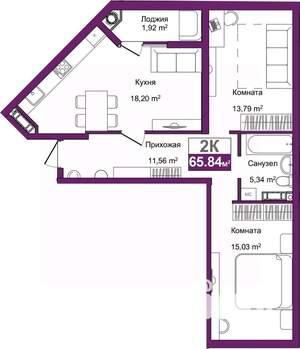 2-к квартира, вторичка, 66м2, 6/10 этаж