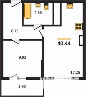 1-к квартира, вторичка, 40м2, 7/9 этаж