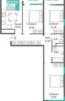 3-к квартира, вторичка, 80м2, 8/9 этаж