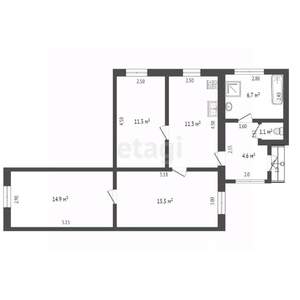 3-к квартира, вторичка, 65м2, 1/1 этаж
