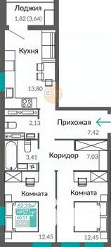 2-к квартира, вторичка, 62м2, 9/9 этаж