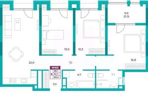 3-к квартира, вторичка, 89м2, 11/20 этаж