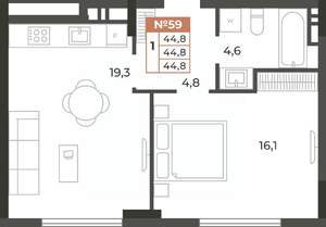 1-к квартира, вторичка, 45м2, 4/8 этаж