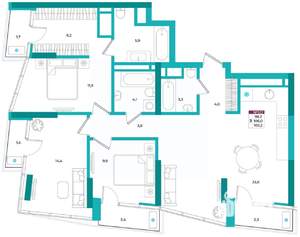 3-к квартира, вторичка, 102м2, 19/24 этаж