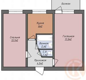 2-к квартира, вторичка, 46м2, 4/5 этаж