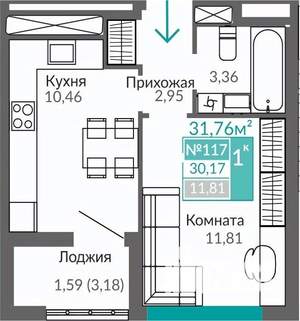 1-к квартира, строящийся дом, 30м2, 9/9 этаж