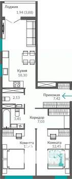 2-к квартира, строящийся дом, 65м2, 2/9 этаж