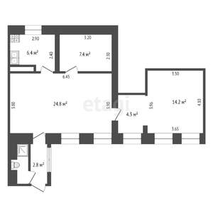 3-к квартира, вторичка, 67м2, 2/2 этаж
