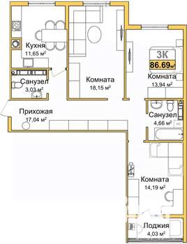 3-к квартира, вторичка, 85м2, 2/9 этаж