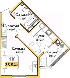 1-к квартира, вторичка, 36м2, 6/9 этаж