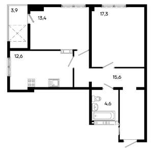 2-к квартира, строящийся дом, 67м2, 8/16 этаж