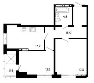 2-к квартира, строящийся дом, 65м2, 2/16 этаж