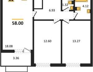 2-к квартира, вторичка, 58м2, 7/9 этаж
