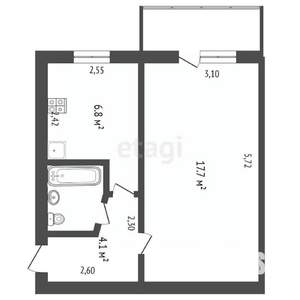 1-к квартира, вторичка, 32м2, 2/5 этаж