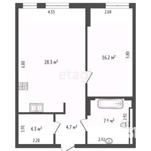 2-к квартира, вторичка, 62м2, 7/16 этаж