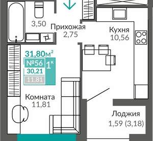 1-к квартира, вторичка, 30м2, 8/9 этаж