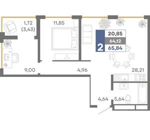 2-к квартира, вторичка, 66м2, 4/16 этаж