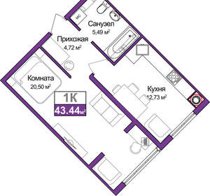 1-к квартира, вторичка, 43м2, 1/9 этаж