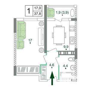 1-к квартира, вторичка, 38м2, 19/19 этаж