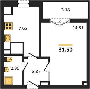 1-к квартира, вторичка, 32м2, 9/9 этаж