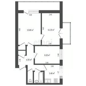 3-к квартира, вторичка, 53м2, 2/5 этаж