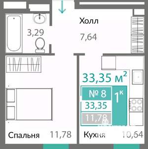 1-к квартира, вторичка, 33м2, 1/10 этаж