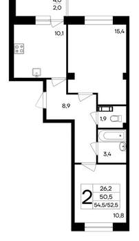 2-к квартира, вторичка, 55м2, 9/9 этаж