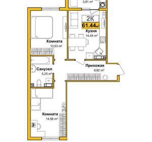 2-к квартира, вторичка, 58м2, 6/16 этаж