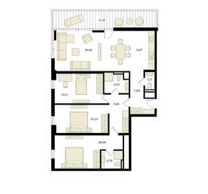 4-к квартира, вторичка, 124м2, 4/12 этаж