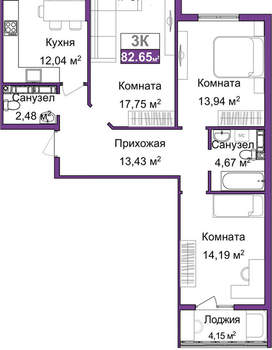 3-к квартира, вторичка, 81м2, 8/9 этаж