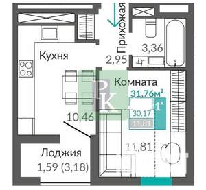 1-к квартира, строящийся дом, 32м2, 8/9 этаж