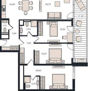 3-к квартира, вторичка, 133м2, 7/12 этаж