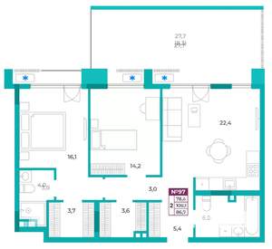 2-к квартира, вторичка, 87м2, 2/9 этаж