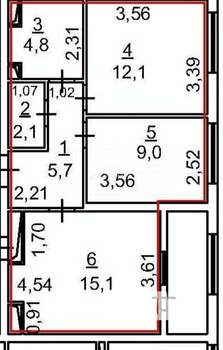 2-к квартира, вторичка, 49м2, 2/12 этаж