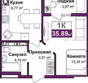 1-к квартира, сданный дом, 32м2, 5/10 этаж