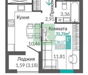 1-к квартира, вторичка, 32м2, 8/9 этаж