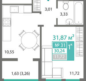 1-к квартира, вторичка, 30м2, 5/9 этаж