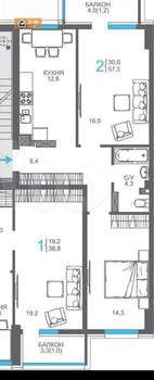 2-к квартира, вторичка, 58м2, 6/9 этаж