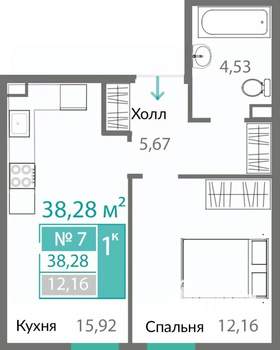 1-к квартира, вторичка, 38м2, 1/10 этаж